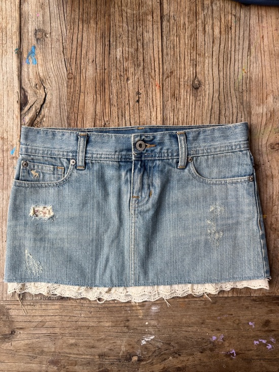 Abercrombie & Fitch Dresses & Skirts - Vintage Abercrombie Denim Mini Skirt with Lace Trim - Light Blue - y2k